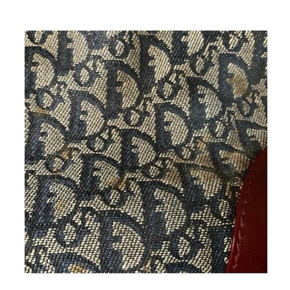 Dior Christian Dior Trotter Handbag Navy Wine Deep Red Leather Jacquard VGUC - Picture 9 of 12